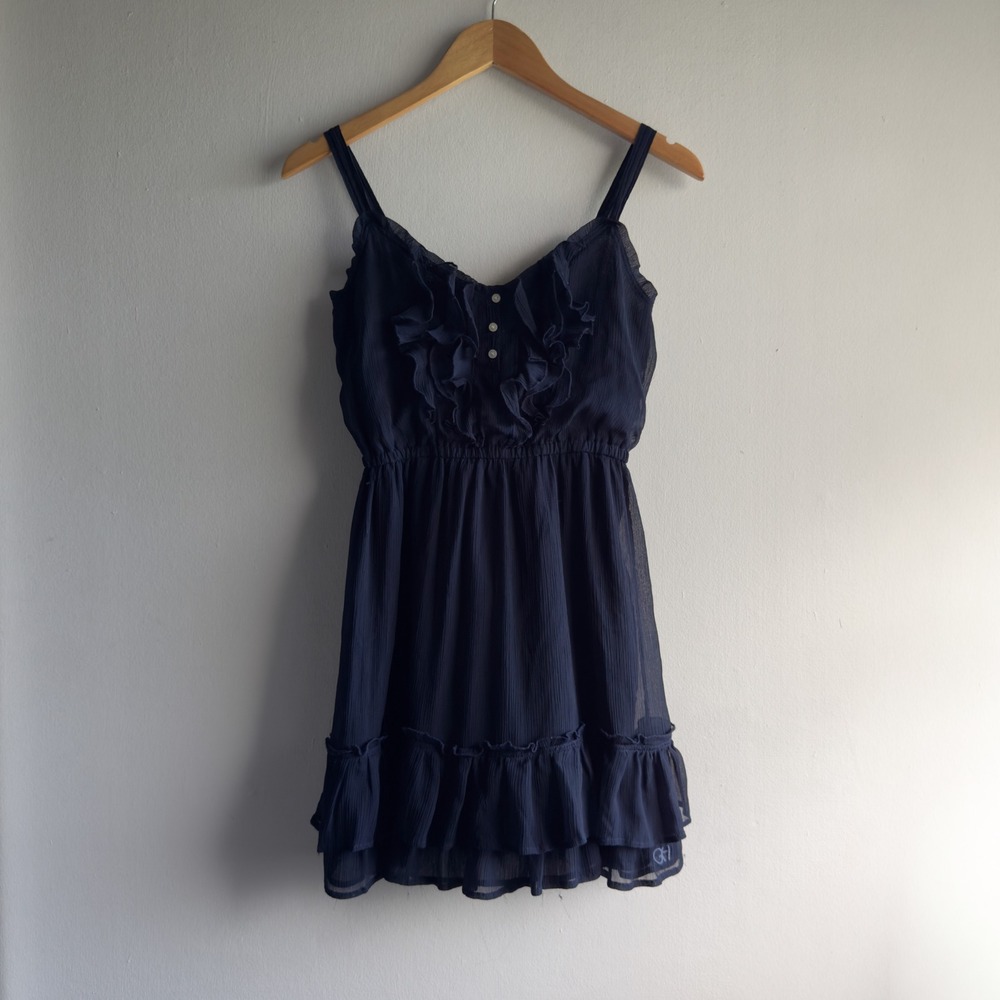 Gilly Hicks Ruffle Chiffon Mini Dress Women Small Navy Blue Coquette Boho Mini